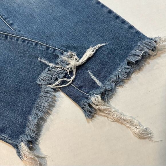 Risen High Rise Straight Ankle Jeans Distressed Medium Wash Raw Hem, Size 32/15 - Picture 9 of 9